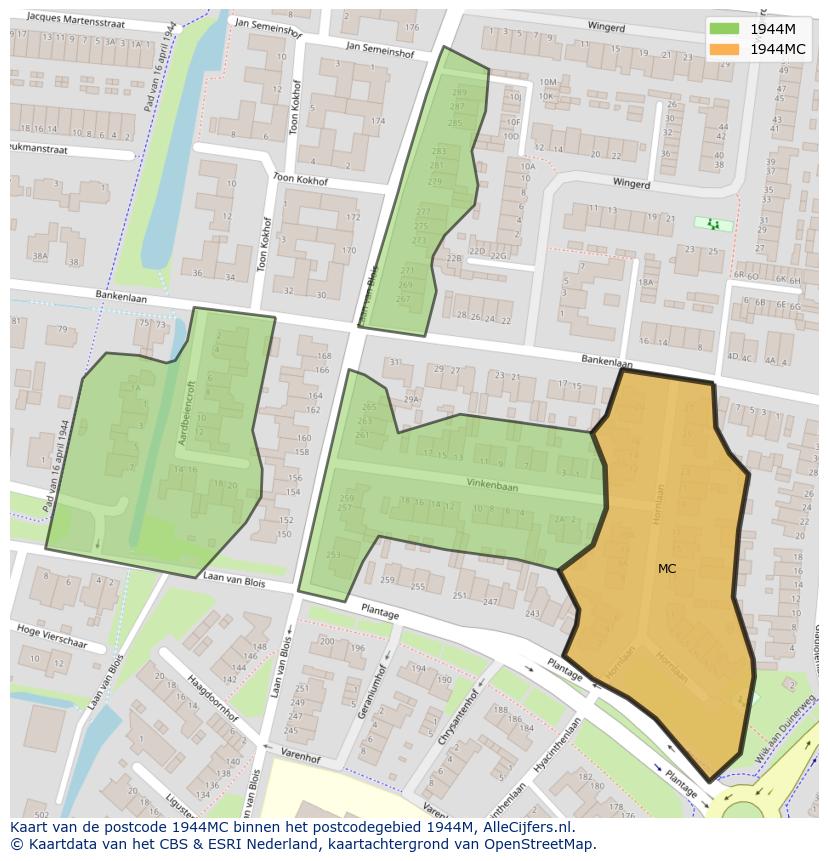 Afbeelding van het postcodegebied 1944 MC op de kaart.