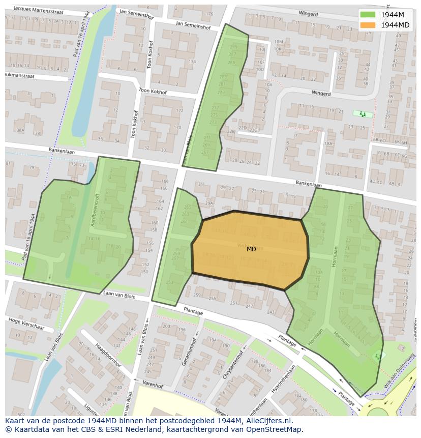 Afbeelding van het postcodegebied 1944 MD op de kaart.