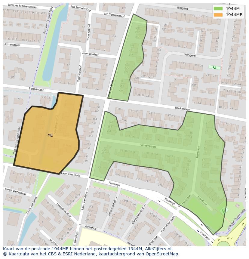 Afbeelding van het postcodegebied 1944 ME op de kaart.