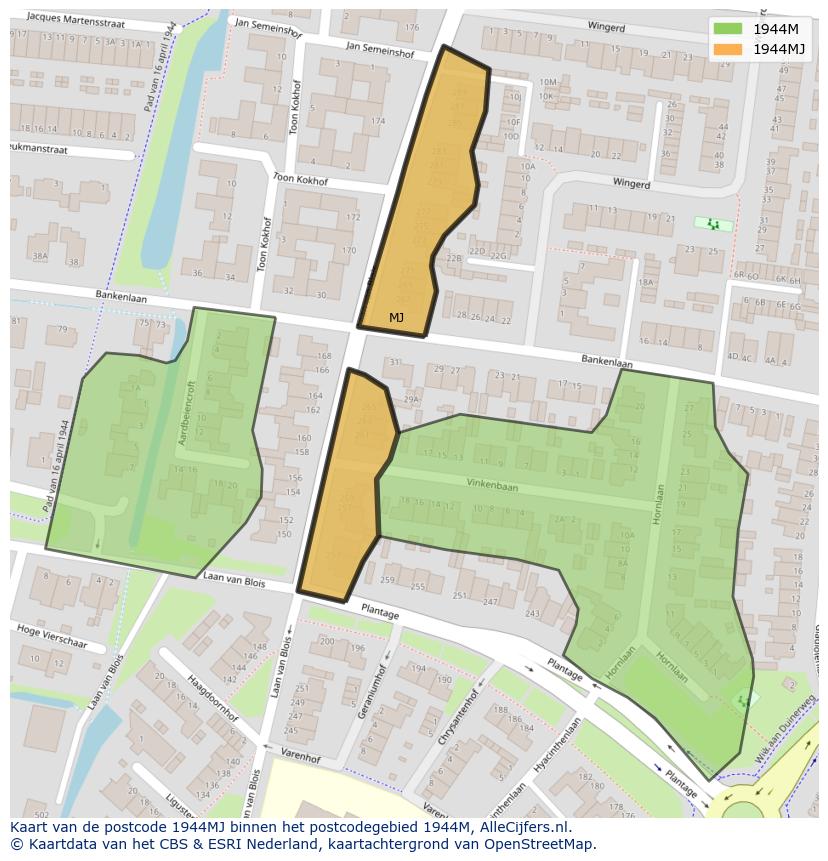 Afbeelding van het postcodegebied 1944 MJ op de kaart.