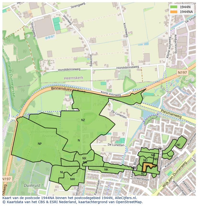 Afbeelding van het postcodegebied 1944 NA op de kaart.
