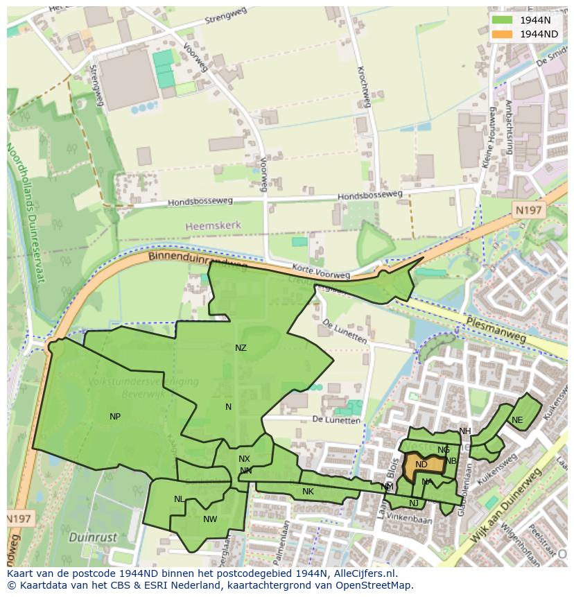 Afbeelding van het postcodegebied 1944 ND op de kaart.