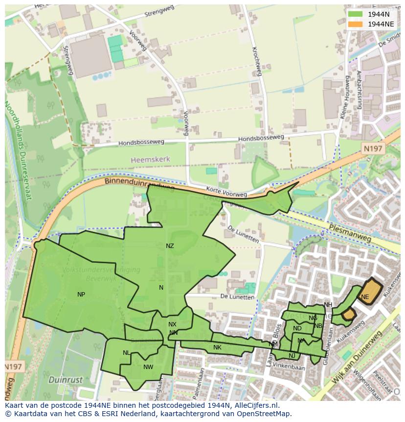 Afbeelding van het postcodegebied 1944 NE op de kaart.