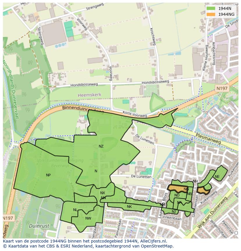 Afbeelding van het postcodegebied 1944 NG op de kaart.
