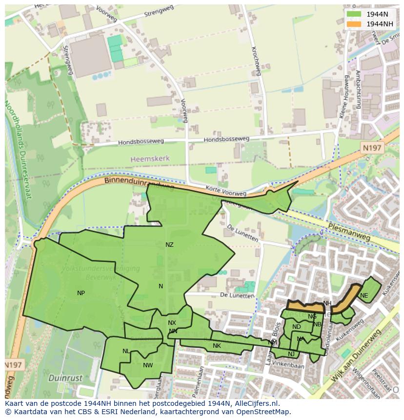 Afbeelding van het postcodegebied 1944 NH op de kaart.