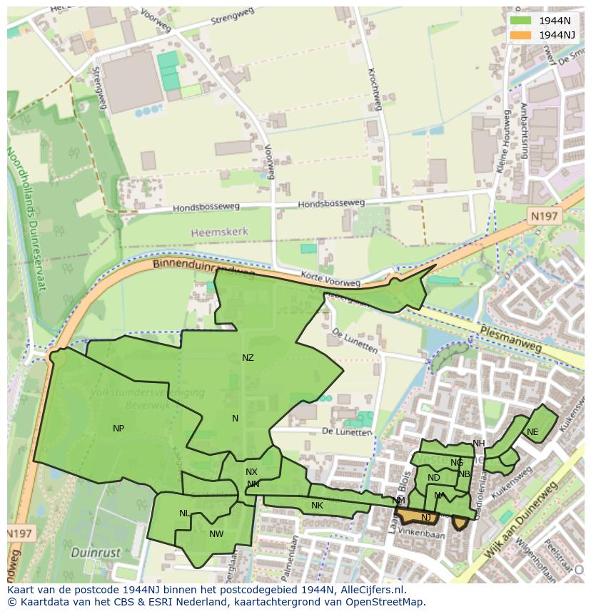 Afbeelding van het postcodegebied 1944 NJ op de kaart.
