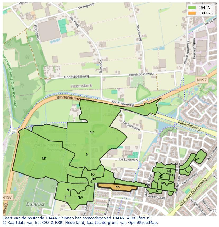 Afbeelding van het postcodegebied 1944 NK op de kaart.