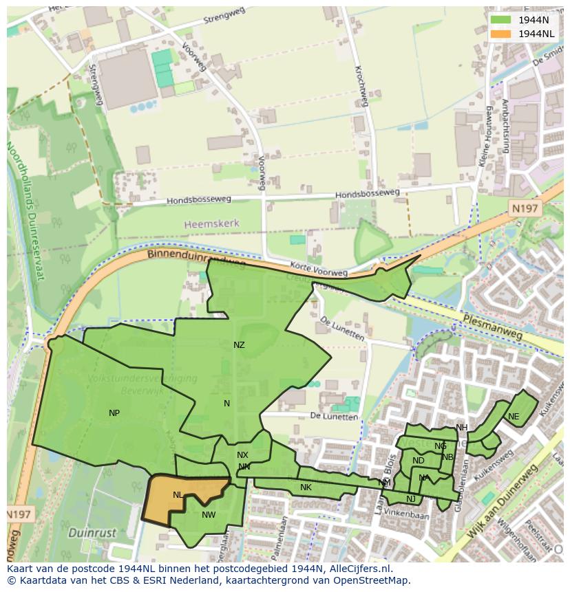 Afbeelding van het postcodegebied 1944 NL op de kaart.