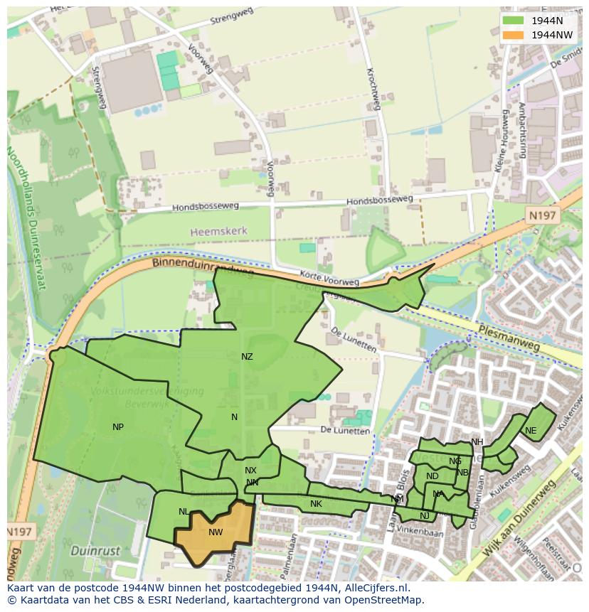 Afbeelding van het postcodegebied 1944 NW op de kaart.