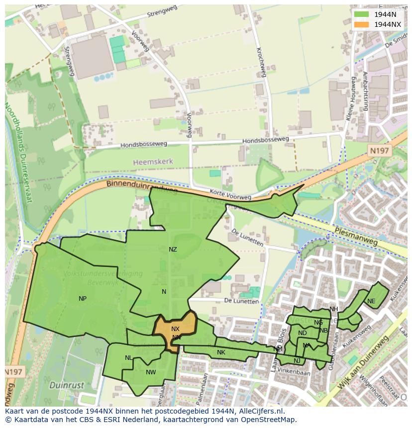 Afbeelding van het postcodegebied 1944 NX op de kaart.