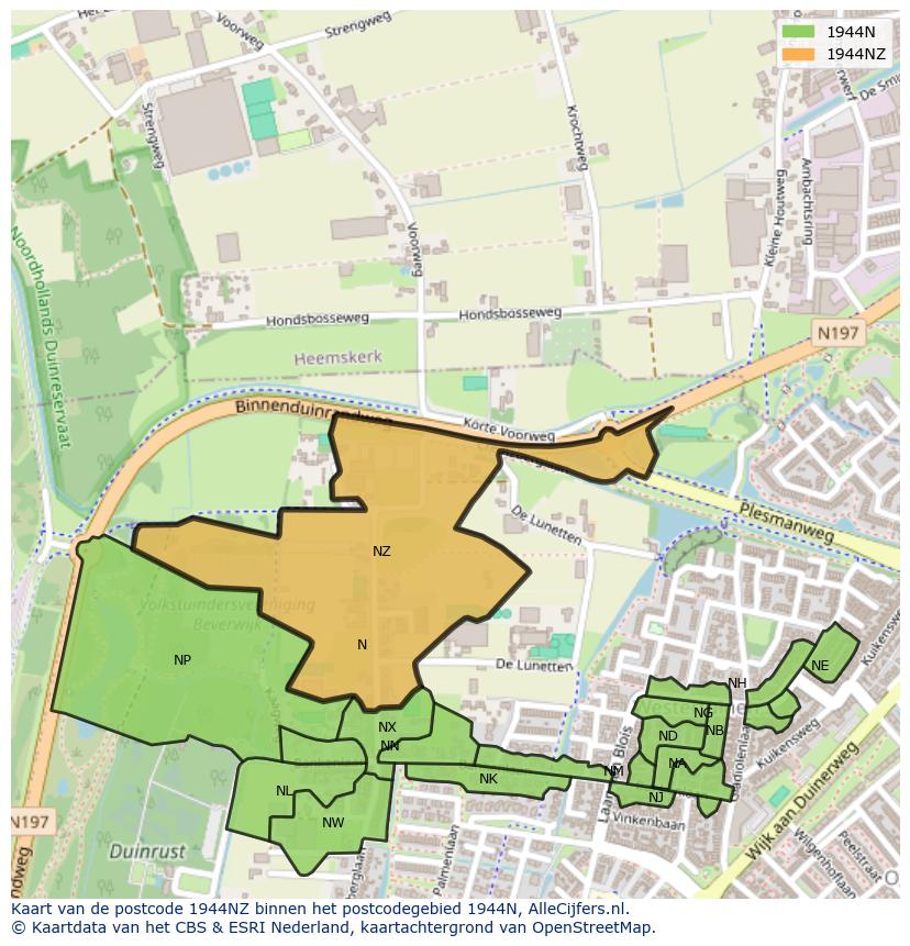 Afbeelding van het postcodegebied 1944 NZ op de kaart.