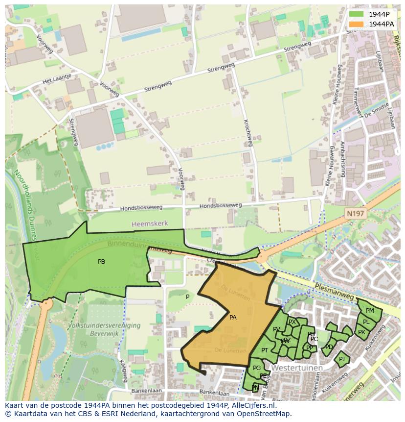 Afbeelding van het postcodegebied 1944 PA op de kaart.