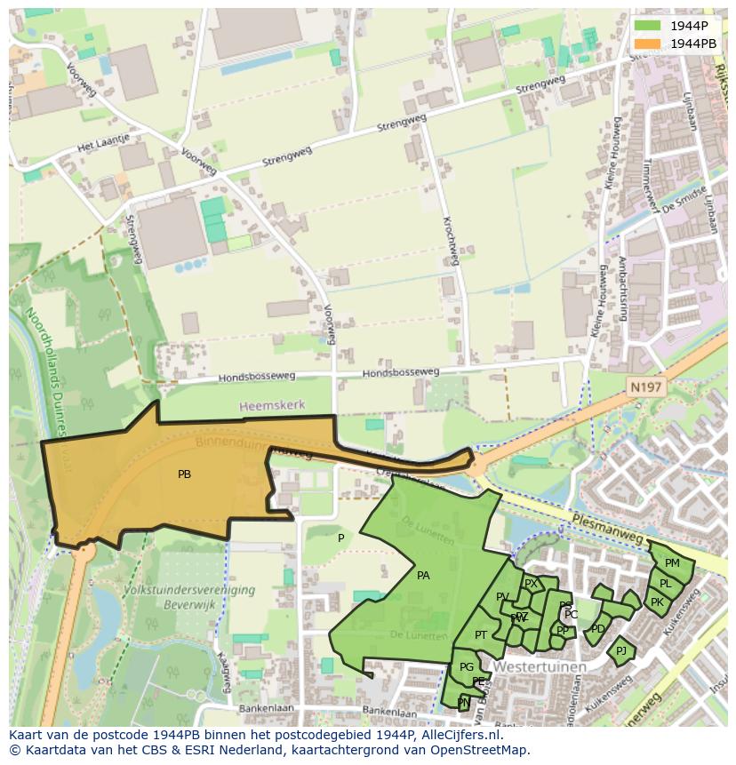 Afbeelding van het postcodegebied 1944 PB op de kaart.