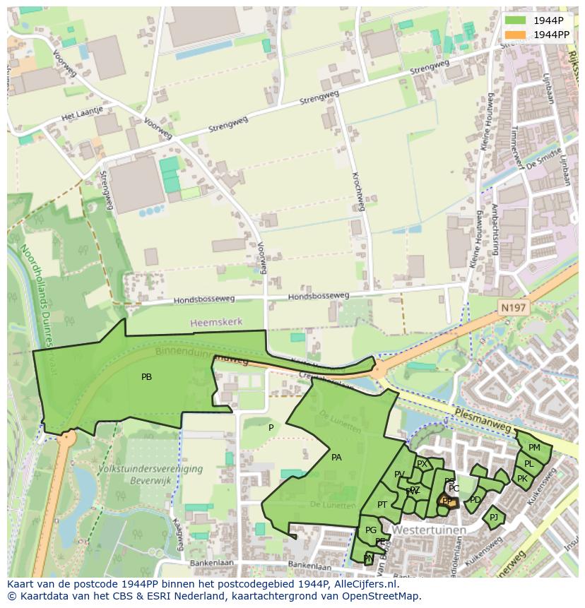 Afbeelding van het postcodegebied 1944 PP op de kaart.