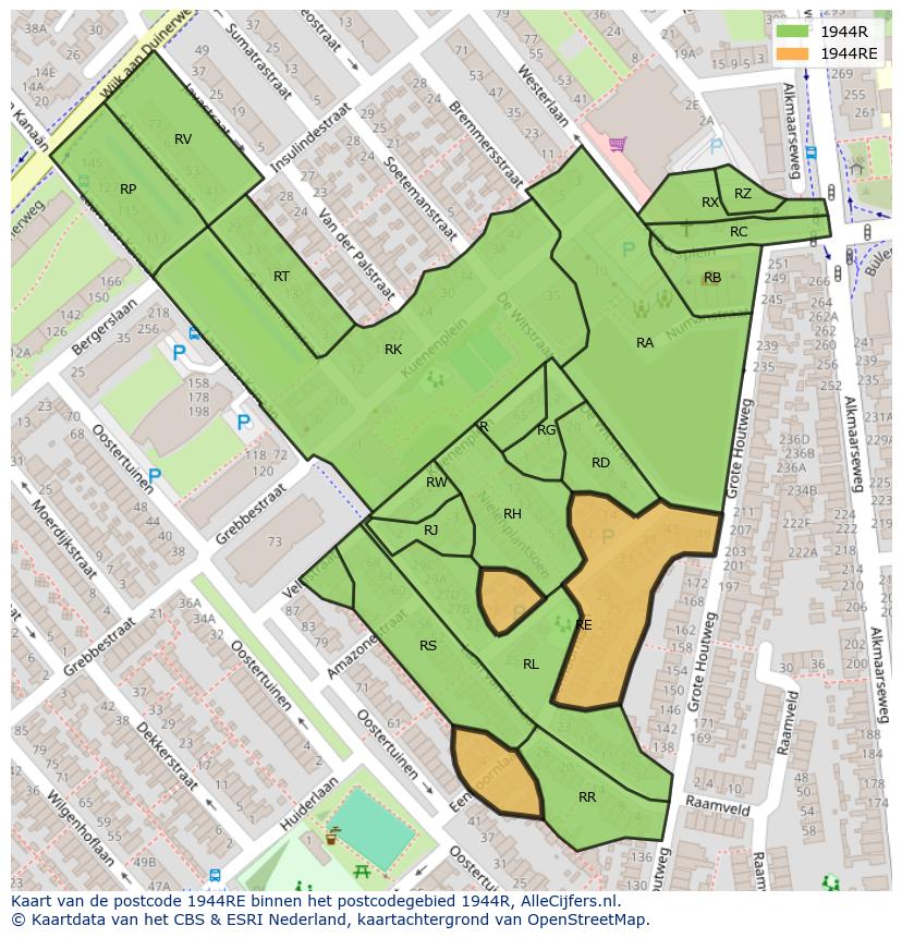 Afbeelding van het postcodegebied 1944 RE op de kaart.
