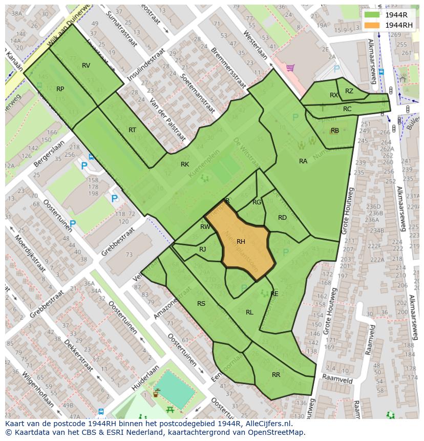 Afbeelding van het postcodegebied 1944 RH op de kaart.
