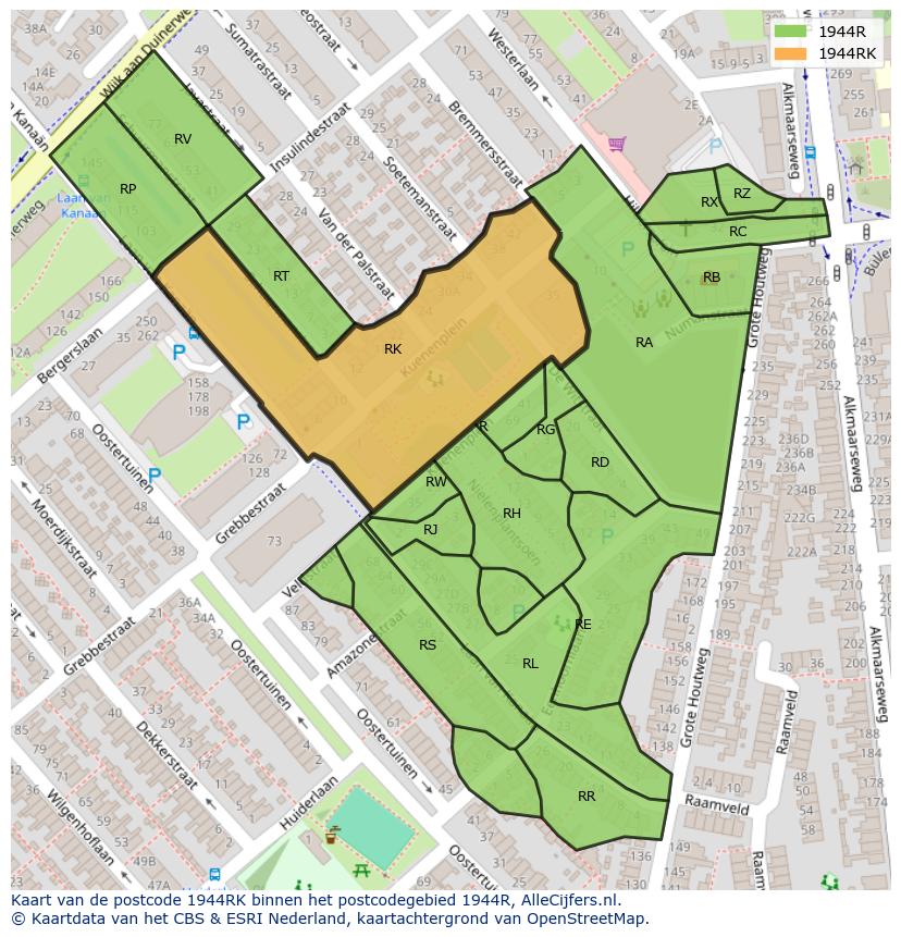 Afbeelding van het postcodegebied 1944 RK op de kaart.