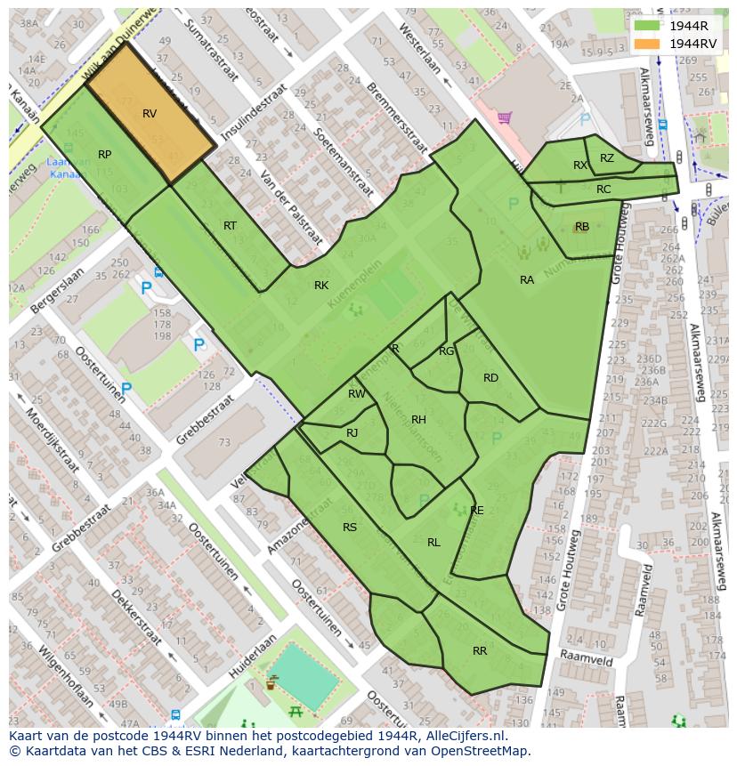 Afbeelding van het postcodegebied 1944 RV op de kaart.