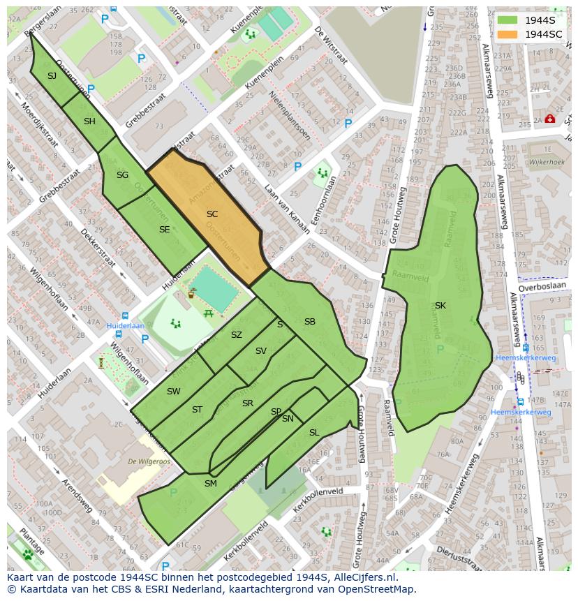 Afbeelding van het postcodegebied 1944 SC op de kaart.