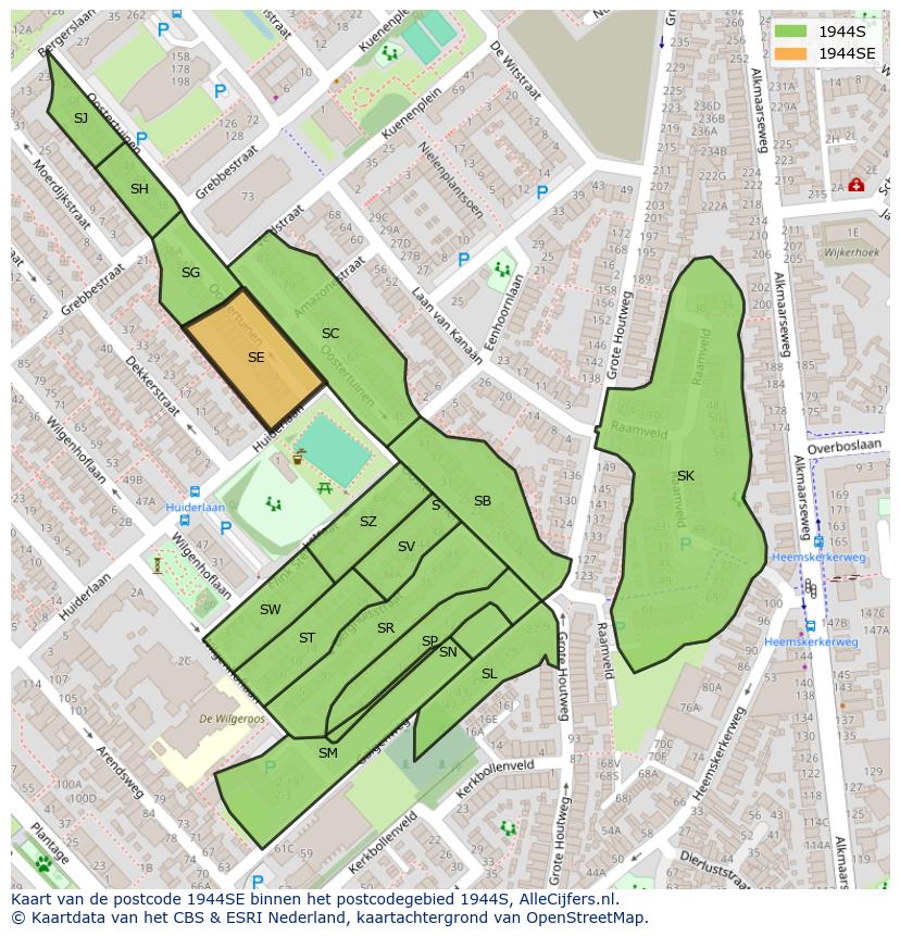 Afbeelding van het postcodegebied 1944 SE op de kaart.