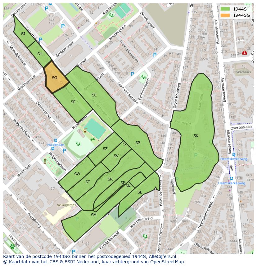 Afbeelding van het postcodegebied 1944 SG op de kaart.