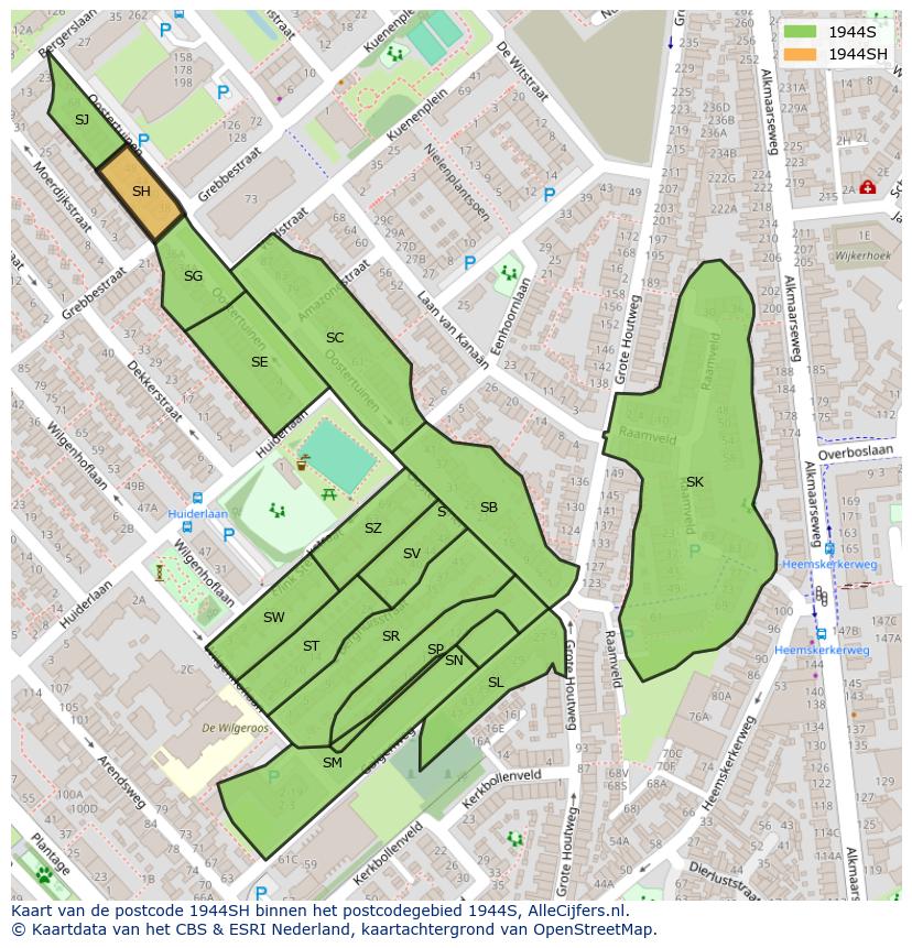 Afbeelding van het postcodegebied 1944 SH op de kaart.