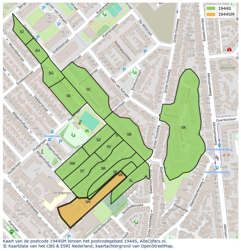 Afbeelding van het postcodegebied 1944 SM op de kaart.