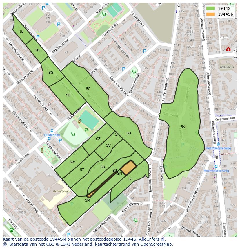 Afbeelding van het postcodegebied 1944 SN op de kaart.