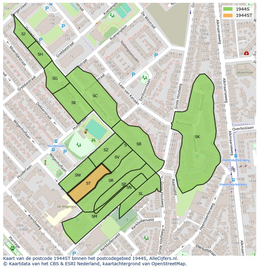 Afbeelding van het postcodegebied 1944 ST op de kaart.