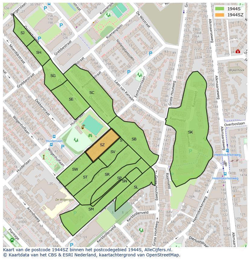 Afbeelding van het postcodegebied 1944 SZ op de kaart.