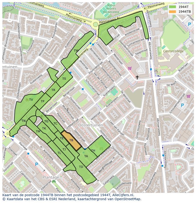 Afbeelding van het postcodegebied 1944 TB op de kaart.
