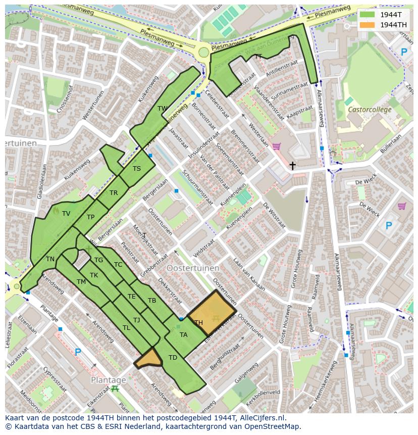 Afbeelding van het postcodegebied 1944 TH op de kaart.