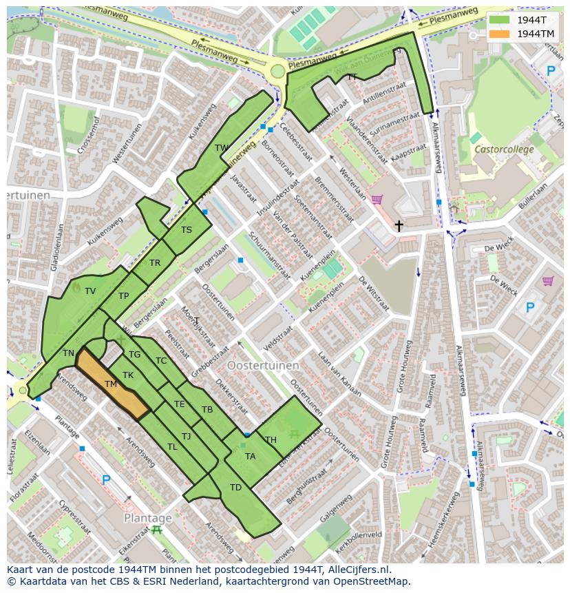 Afbeelding van het postcodegebied 1944 TM op de kaart.