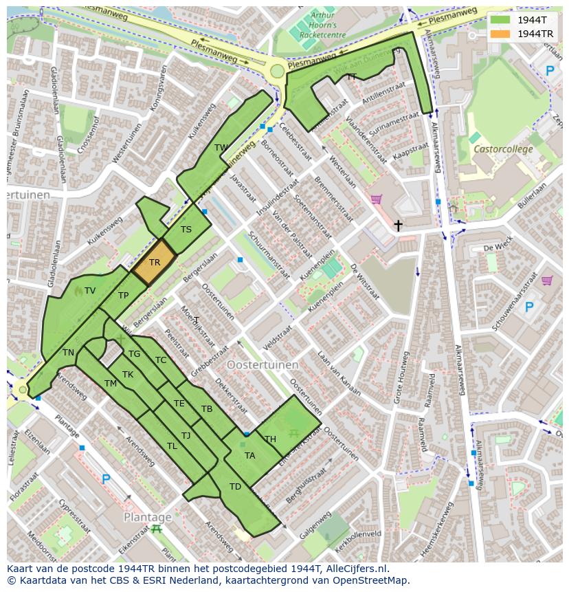 Afbeelding van het postcodegebied 1944 TR op de kaart.