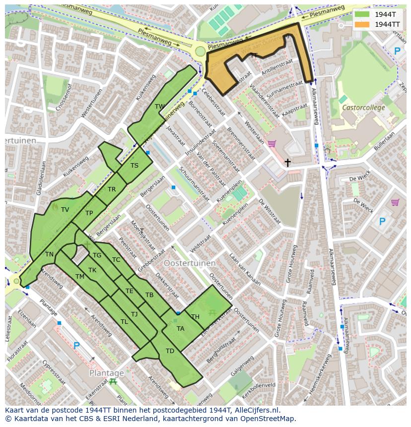 Afbeelding van het postcodegebied 1944 TT op de kaart.