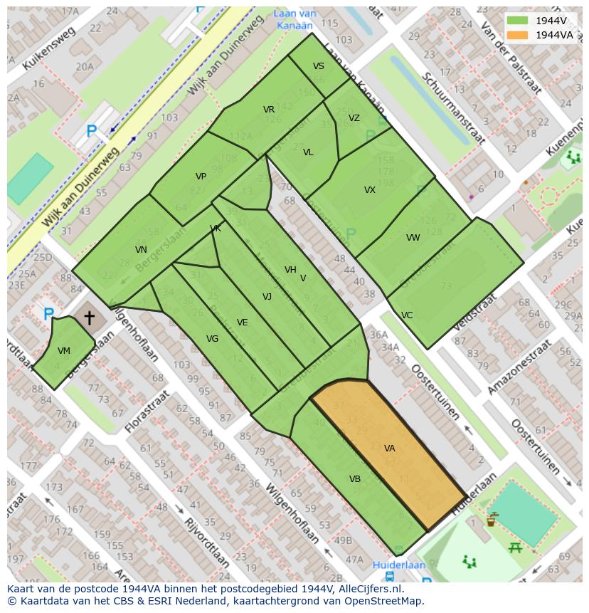 Afbeelding van het postcodegebied 1944 VA op de kaart.
