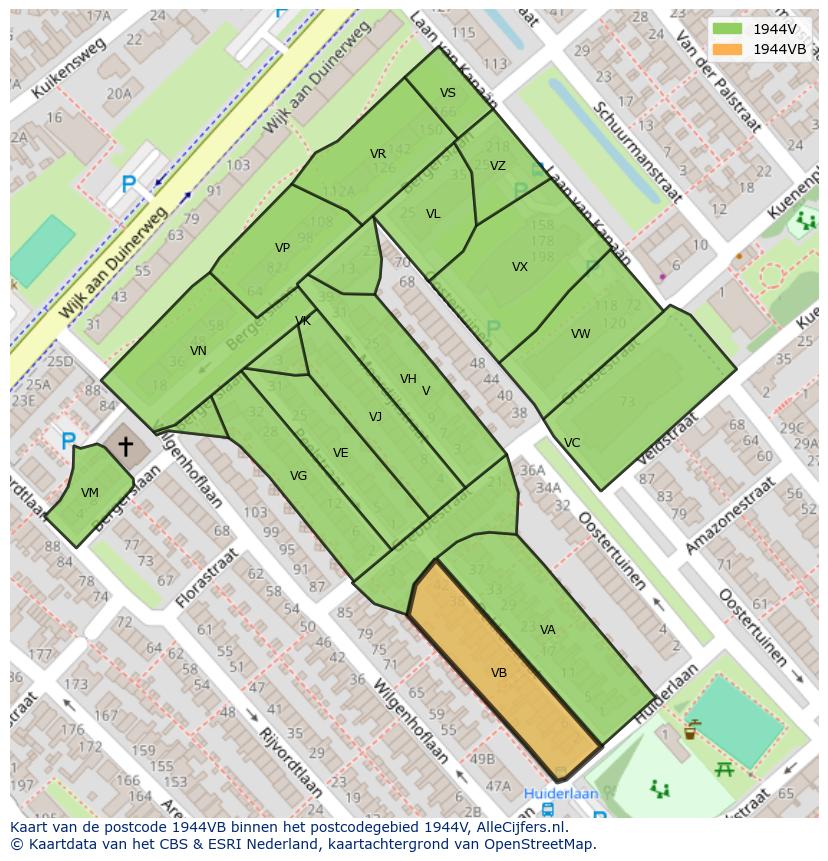 Afbeelding van het postcodegebied 1944 VB op de kaart.