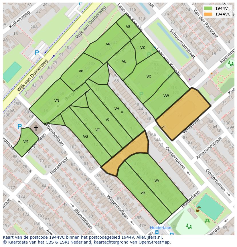 Afbeelding van het postcodegebied 1944 VC op de kaart.