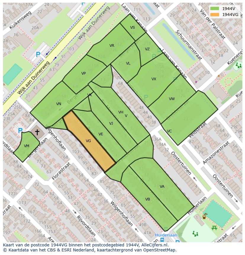 Afbeelding van het postcodegebied 1944 VG op de kaart.