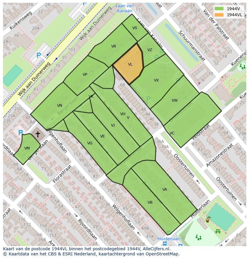 Afbeelding van het postcodegebied 1944 VL op de kaart.