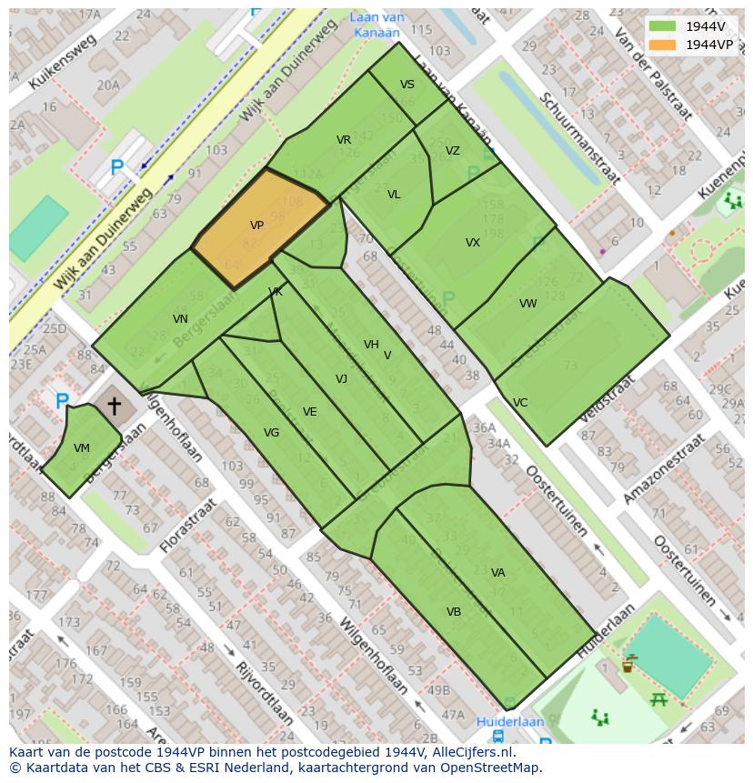Afbeelding van het postcodegebied 1944 VP op de kaart.