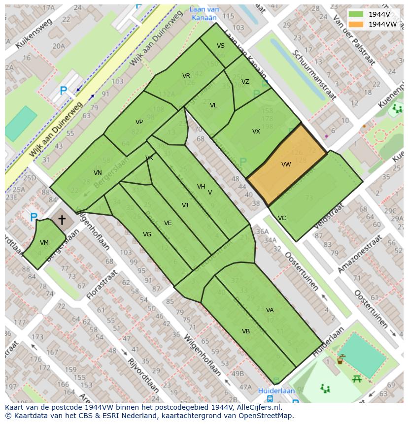 Afbeelding van het postcodegebied 1944 VW op de kaart.