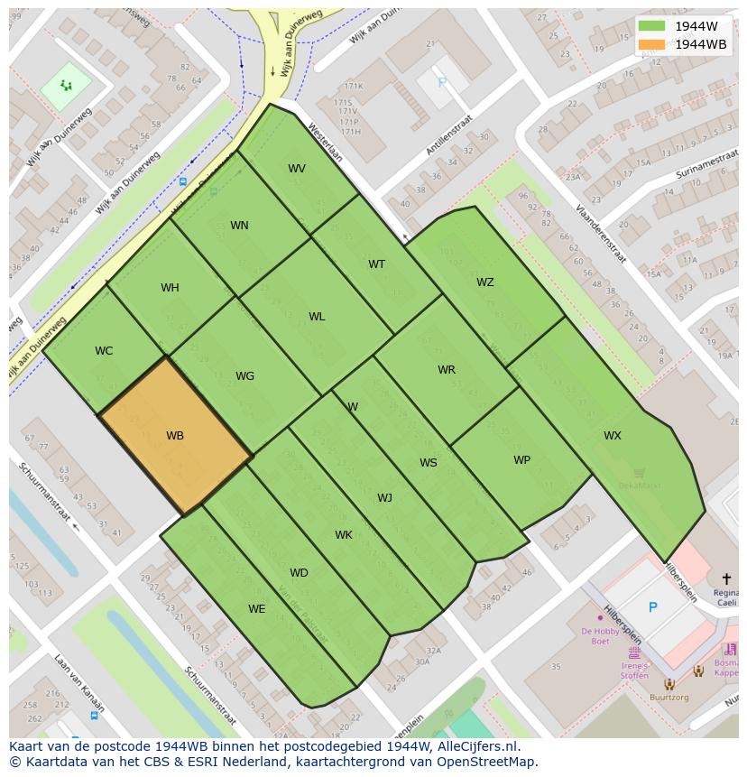 Afbeelding van het postcodegebied 1944 WB op de kaart.