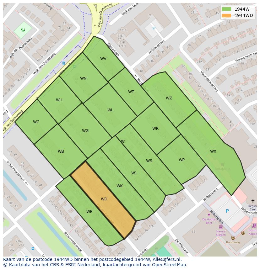 Afbeelding van het postcodegebied 1944 WD op de kaart.