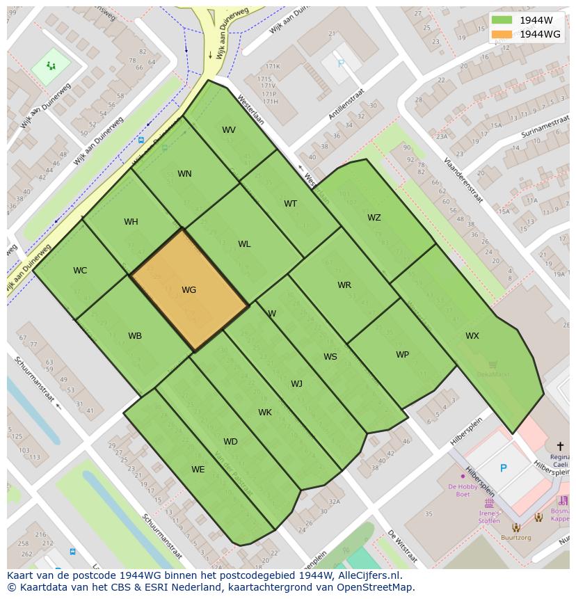 Afbeelding van het postcodegebied 1944 WG op de kaart.