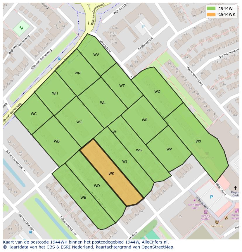 Afbeelding van het postcodegebied 1944 WK op de kaart.