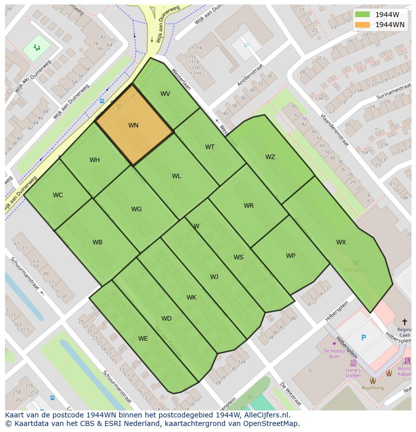 Afbeelding van het postcodegebied 1944 WN op de kaart.