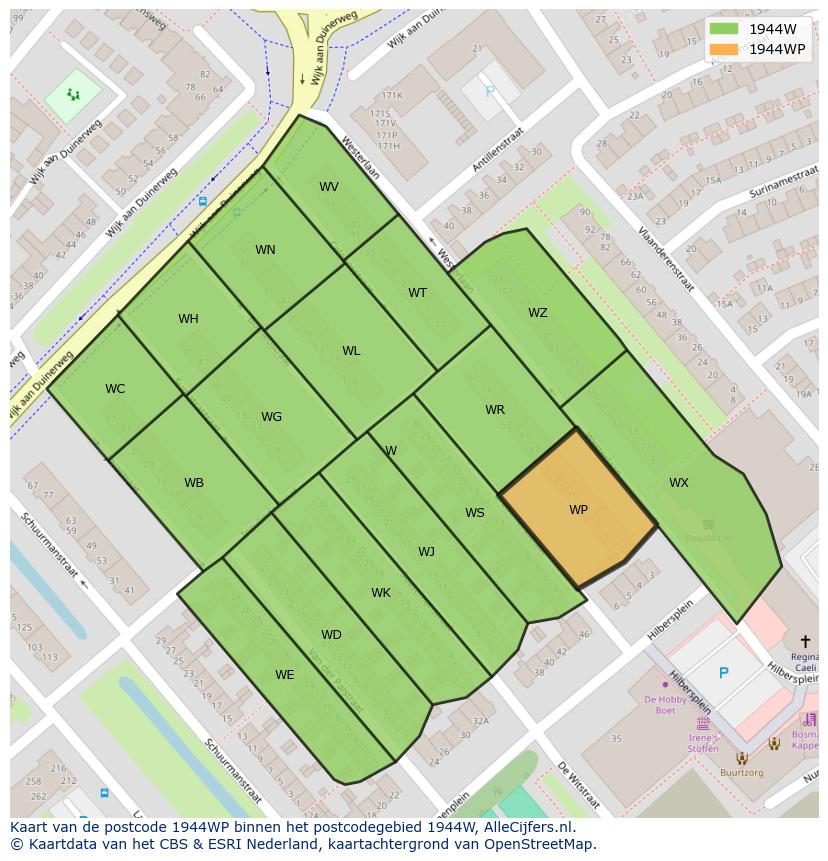 Afbeelding van het postcodegebied 1944 WP op de kaart.
