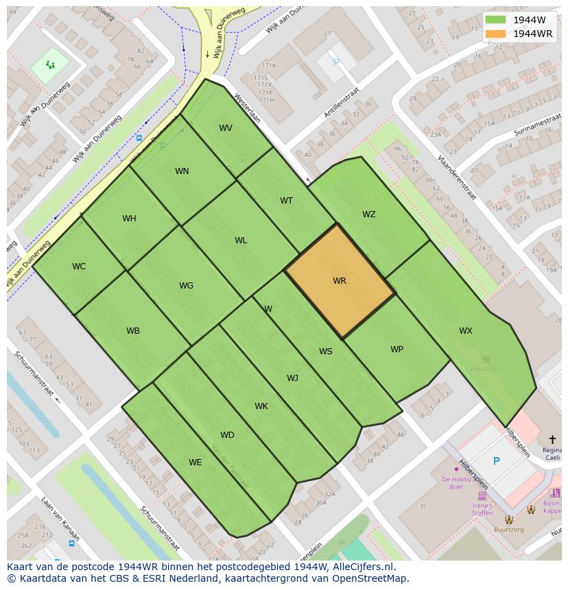 Afbeelding van het postcodegebied 1944 WR op de kaart.