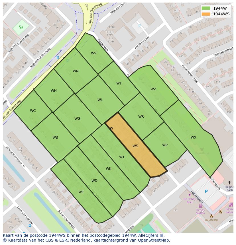 Afbeelding van het postcodegebied 1944 WS op de kaart.